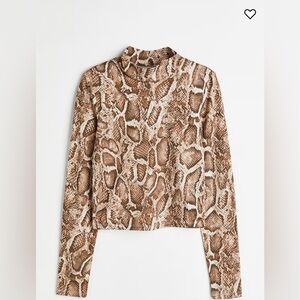 H&M Snake Print Mock Neck Long Sleeve Top | Size S